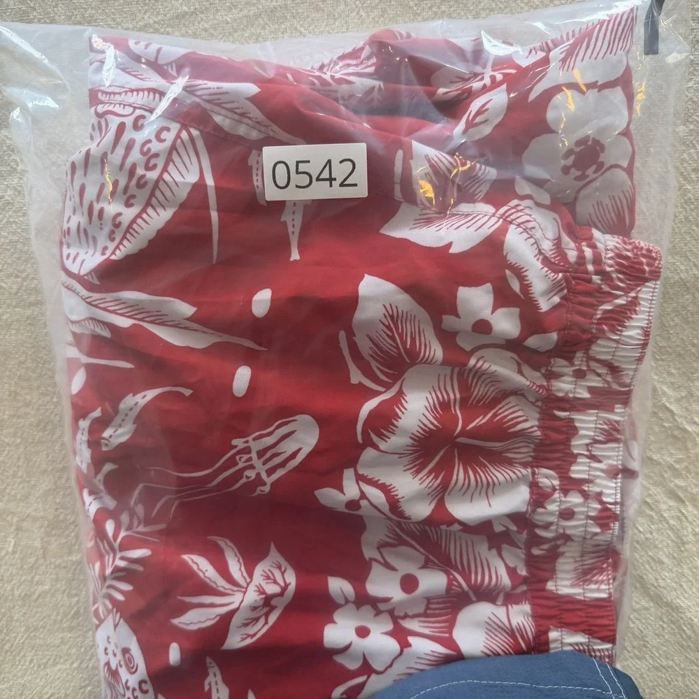 Polo Ralph Lauren Mens 2XB Red Tropical Fish Hibiscus Floral Lined Swim Trunks